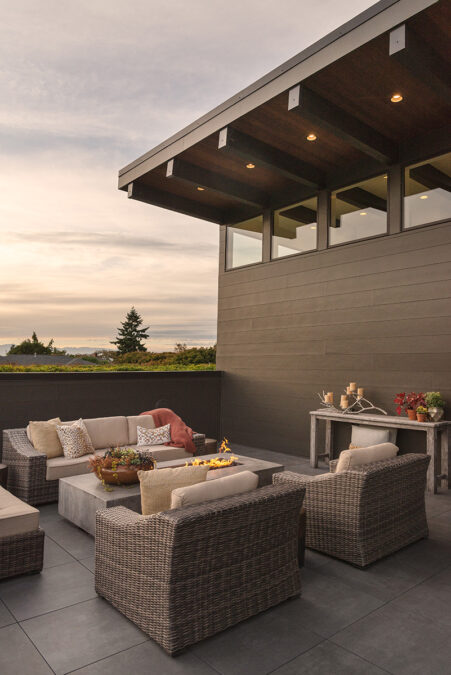 Roof Patio With Fire At Sunset