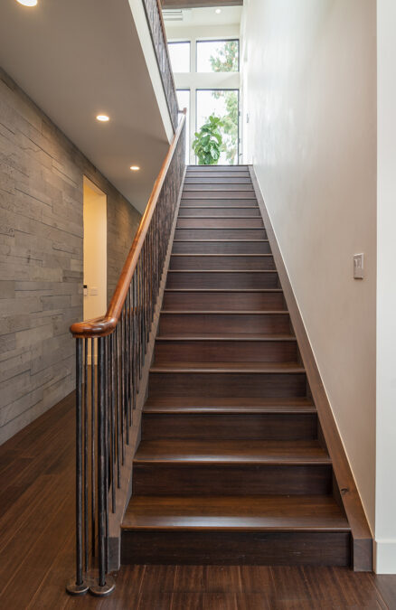 Wood Stair With Stone Wall